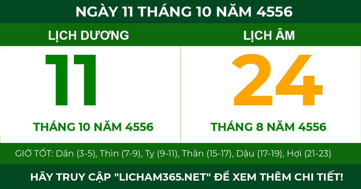 lịch âm ngày 11 tháng 10 năm 4556