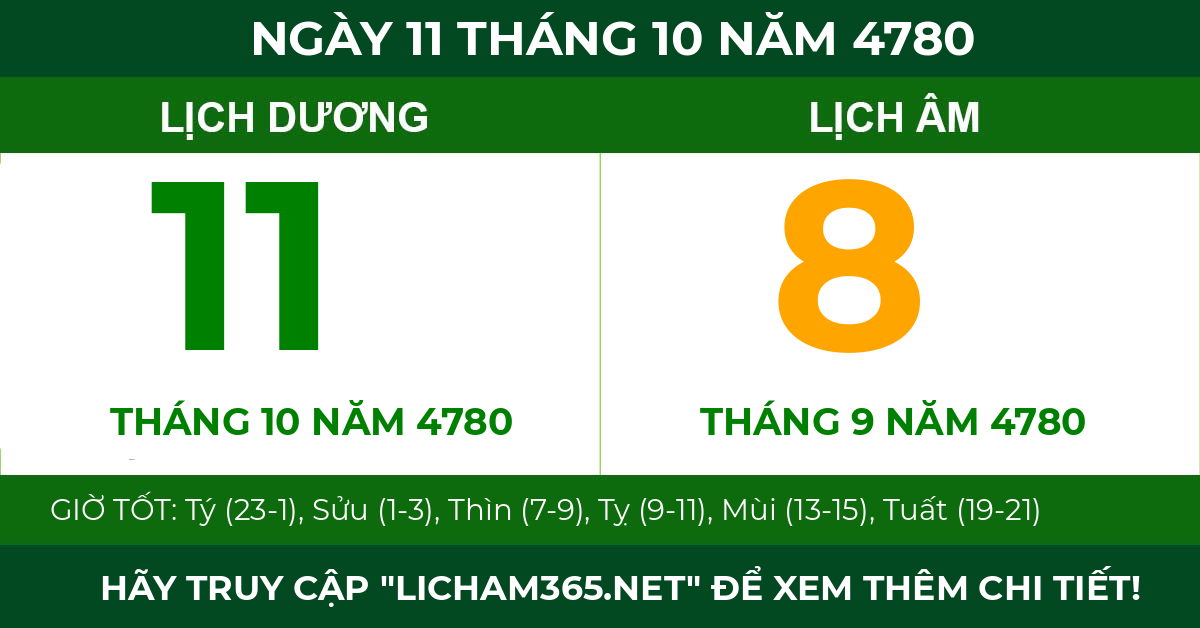 lịch âm ngày 11 tháng 10 năm 4780