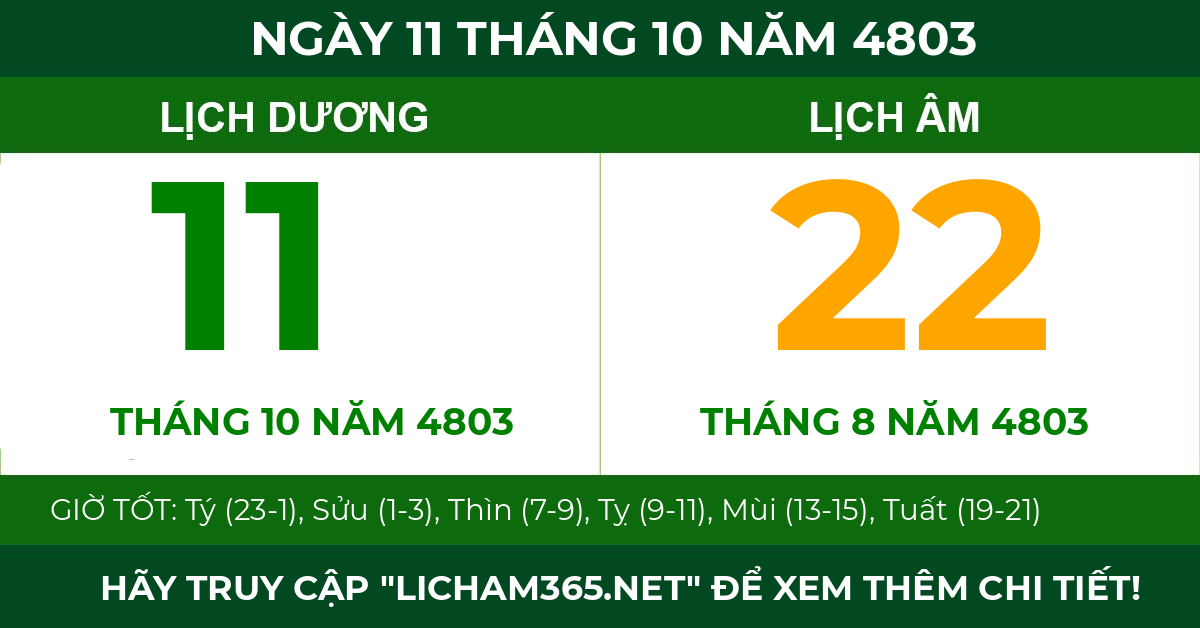 lịch âm ngày 11 tháng 10 năm 4803