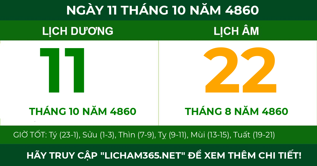 lịch âm ngày 11 tháng 10 năm 4860
