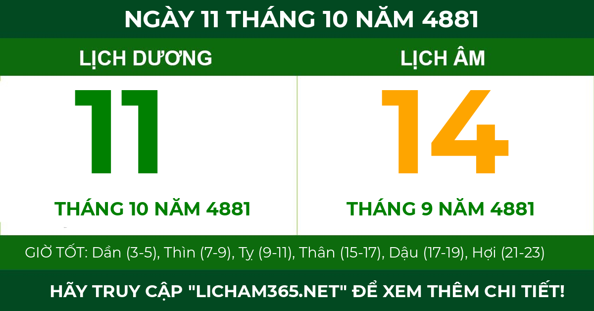 lịch âm ngày 11 tháng 10 năm 4881
