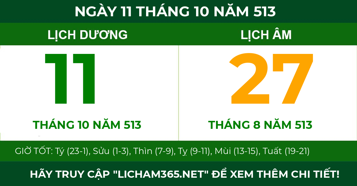 lịch âm ngày 11 tháng 10 năm 513