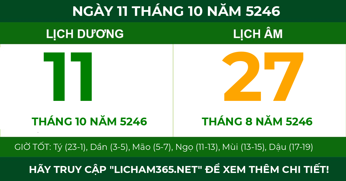 lịch âm ngày 11 tháng 10 năm 5246