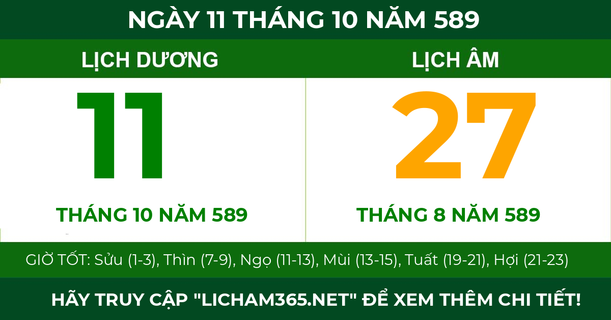 lịch âm ngày 11 tháng 10 năm 589