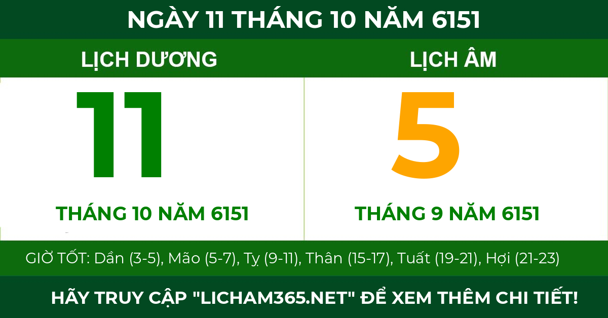 lịch âm ngày 11 tháng 10 năm 6151