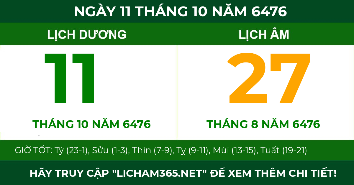 lịch âm ngày 11 tháng 10 năm 6476