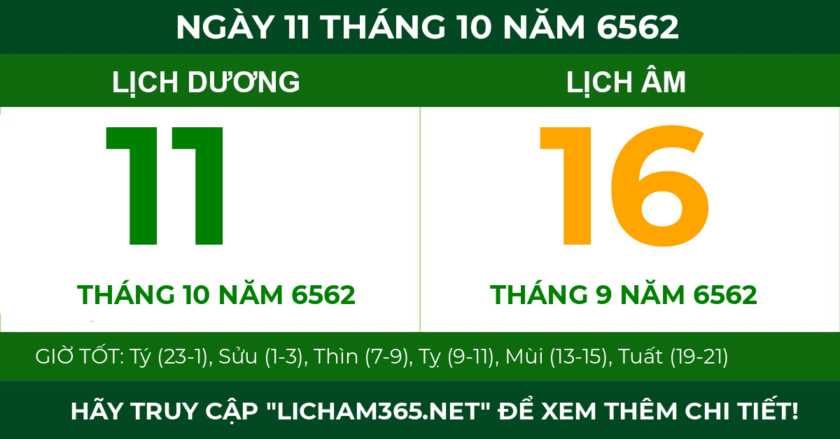 lịch âm ngày 11 tháng 10 năm 6562