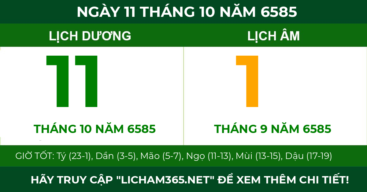lịch âm ngày 11 tháng 10 năm 6585