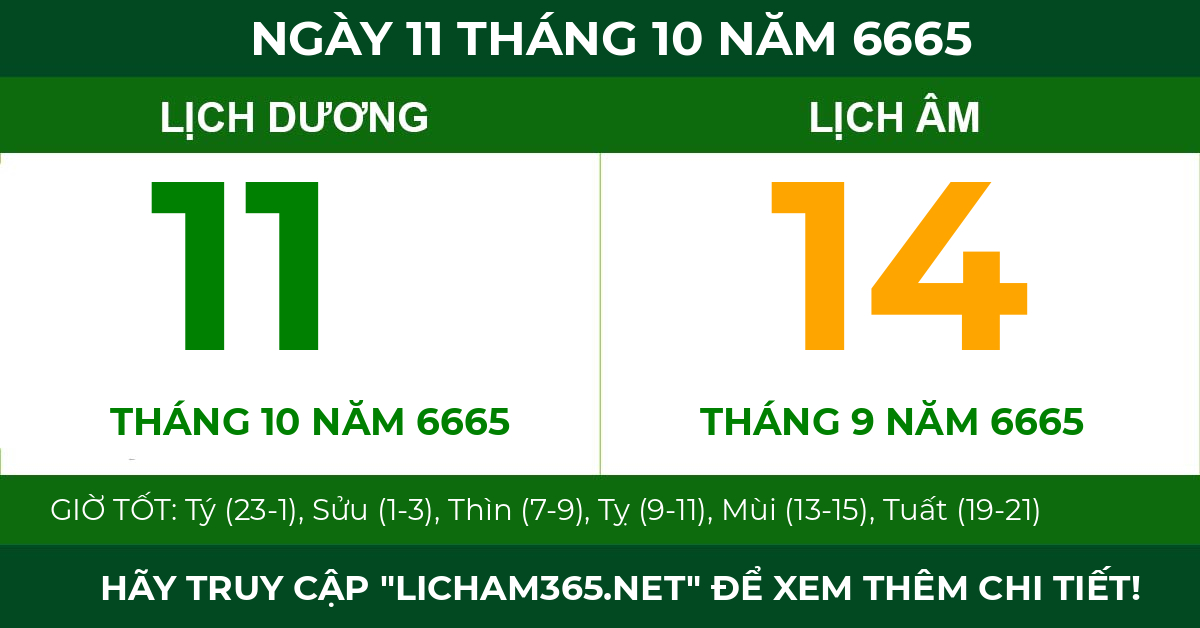 lịch âm ngày 11 tháng 10 năm 6665