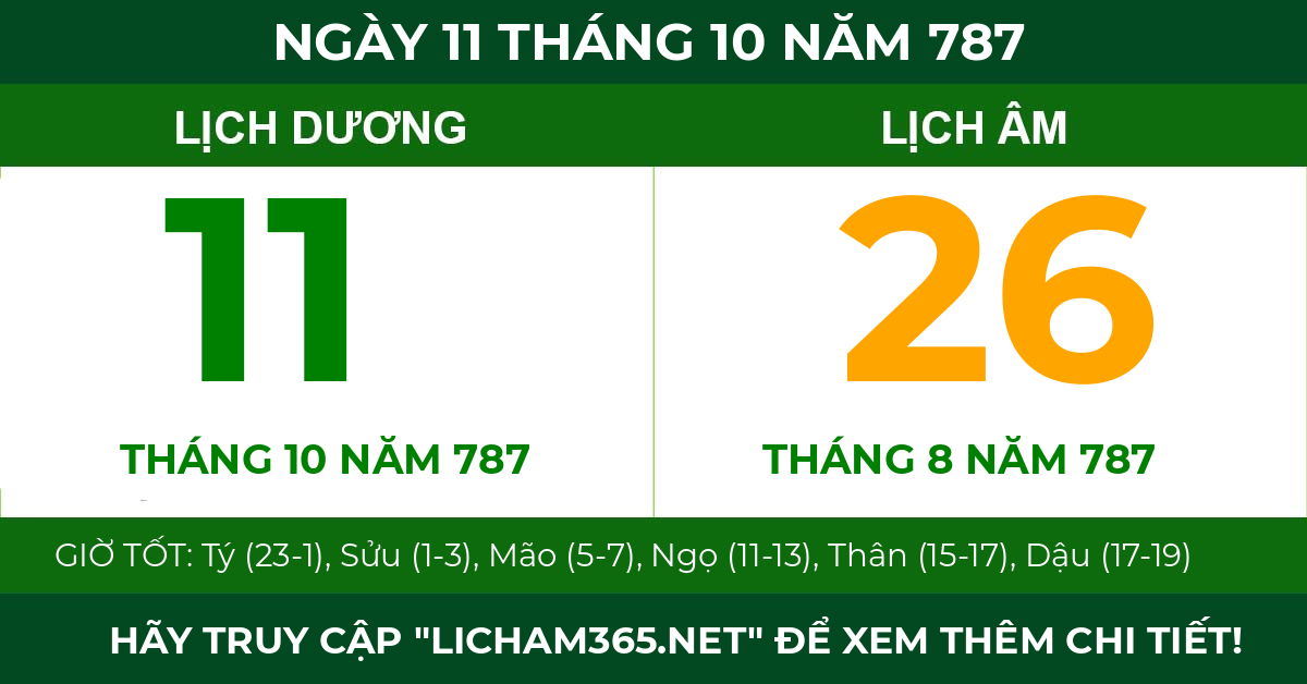 lịch âm ngày 11 tháng 10 năm 787
