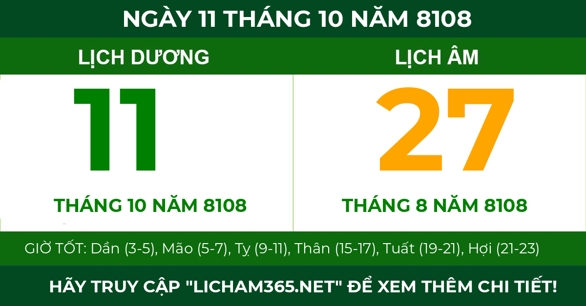 lịch âm ngày 11 tháng 10 năm 8108