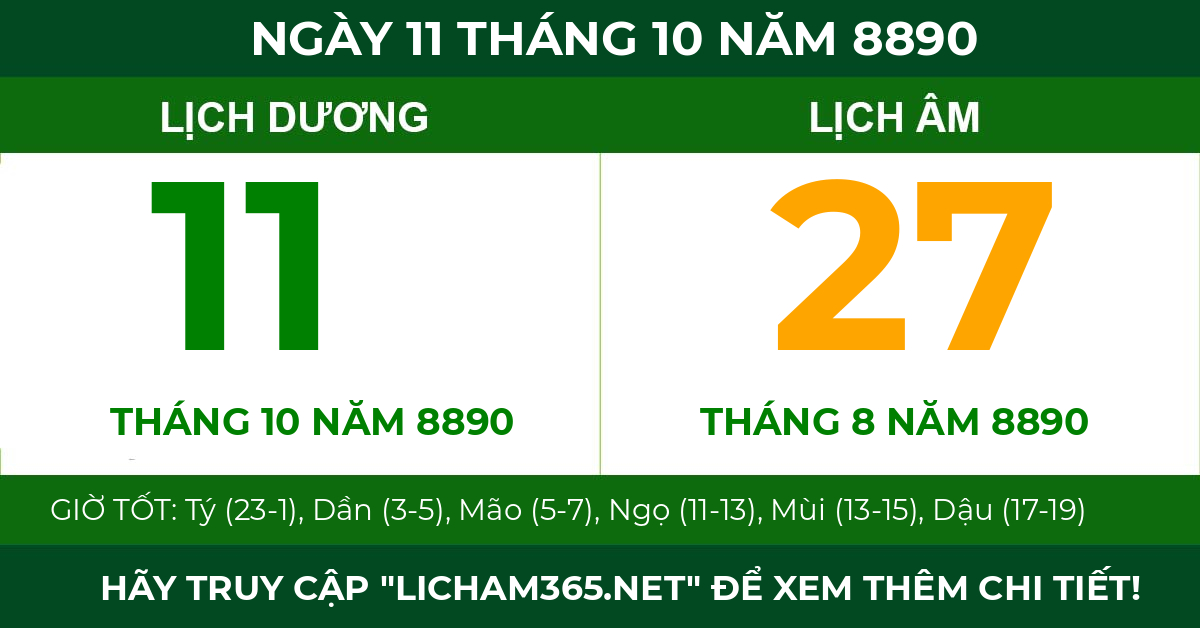lịch âm ngày 11 tháng 10 năm 8890