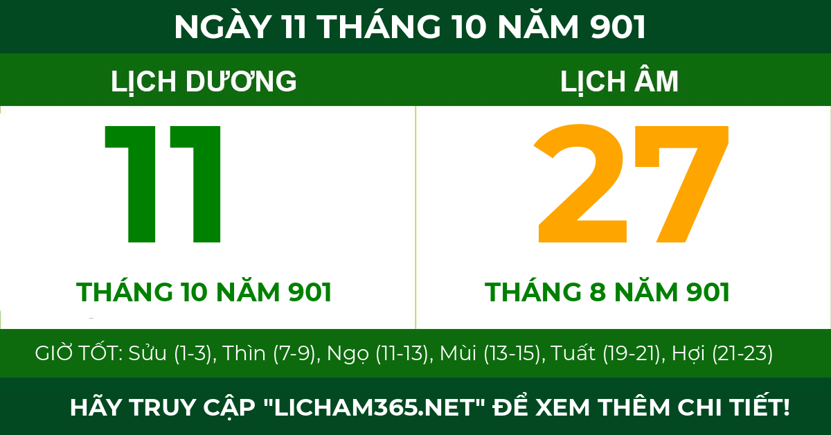 lịch âm ngày 11 tháng 10 năm 901