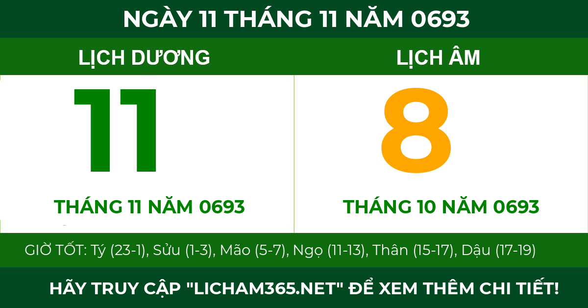 lịch âm ngày 11 tháng 11 năm 0693