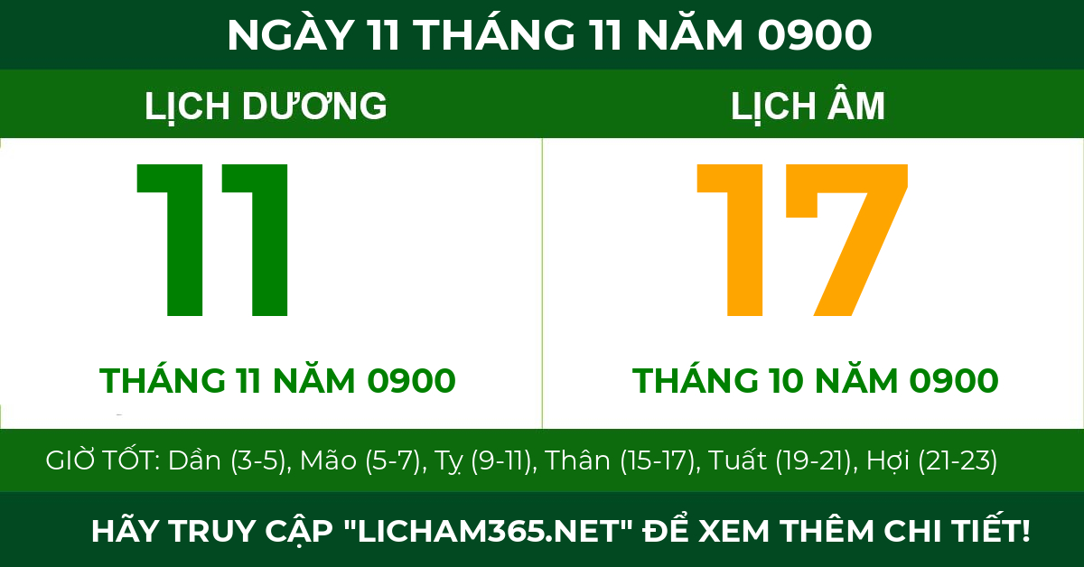lịch âm ngày 11 tháng 11 năm 0900