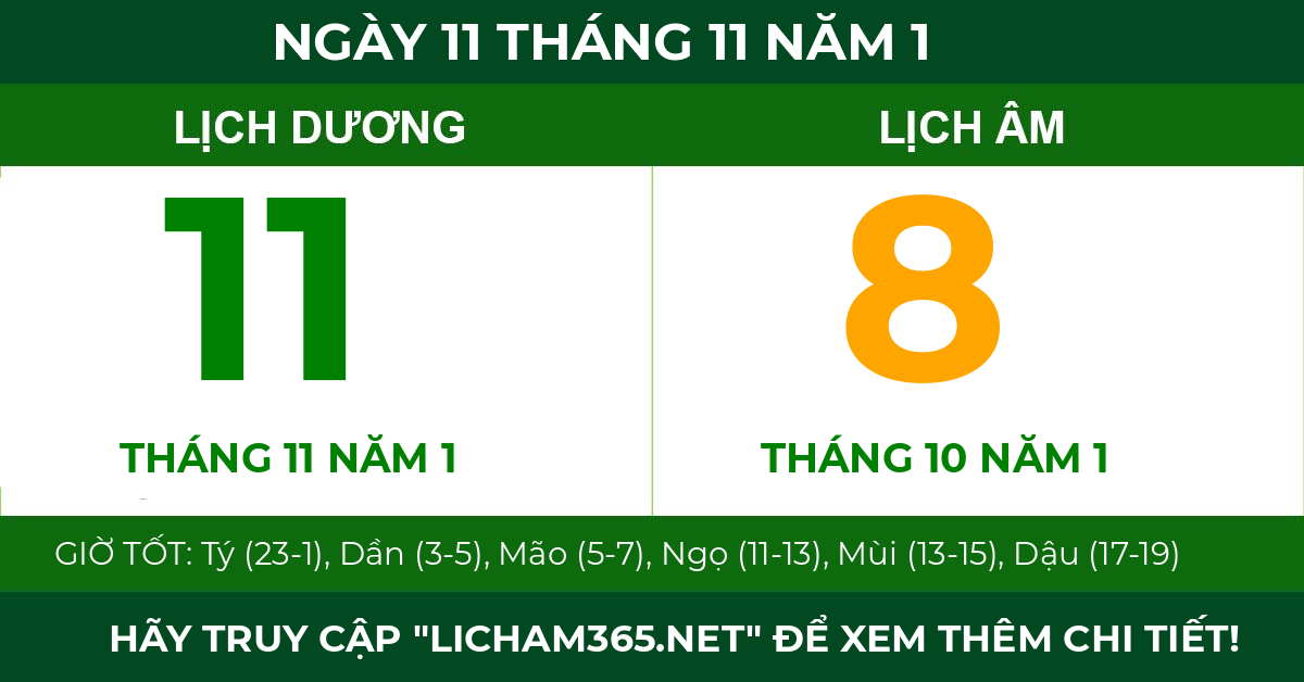 lịch âm ngày 11 tháng 11 năm 1