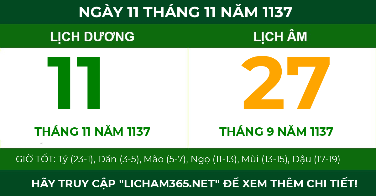 lịch âm ngày 11 tháng 11 năm 1137