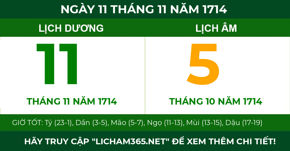 lịch âm ngày 11 tháng 11 năm 1714