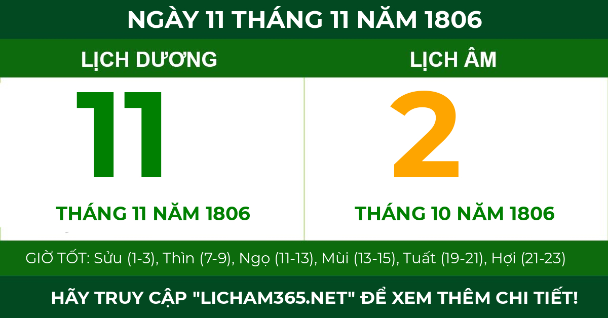 lịch âm ngày 11 tháng 11 năm 1806