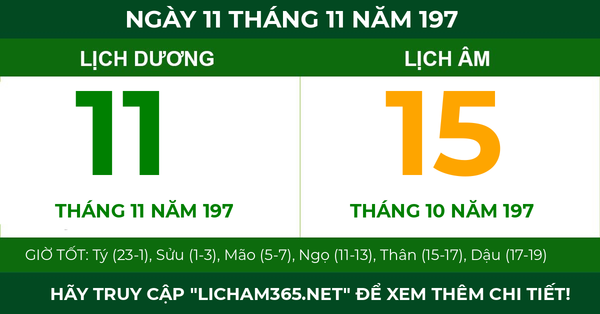 lịch âm ngày 11 tháng 11 năm 197