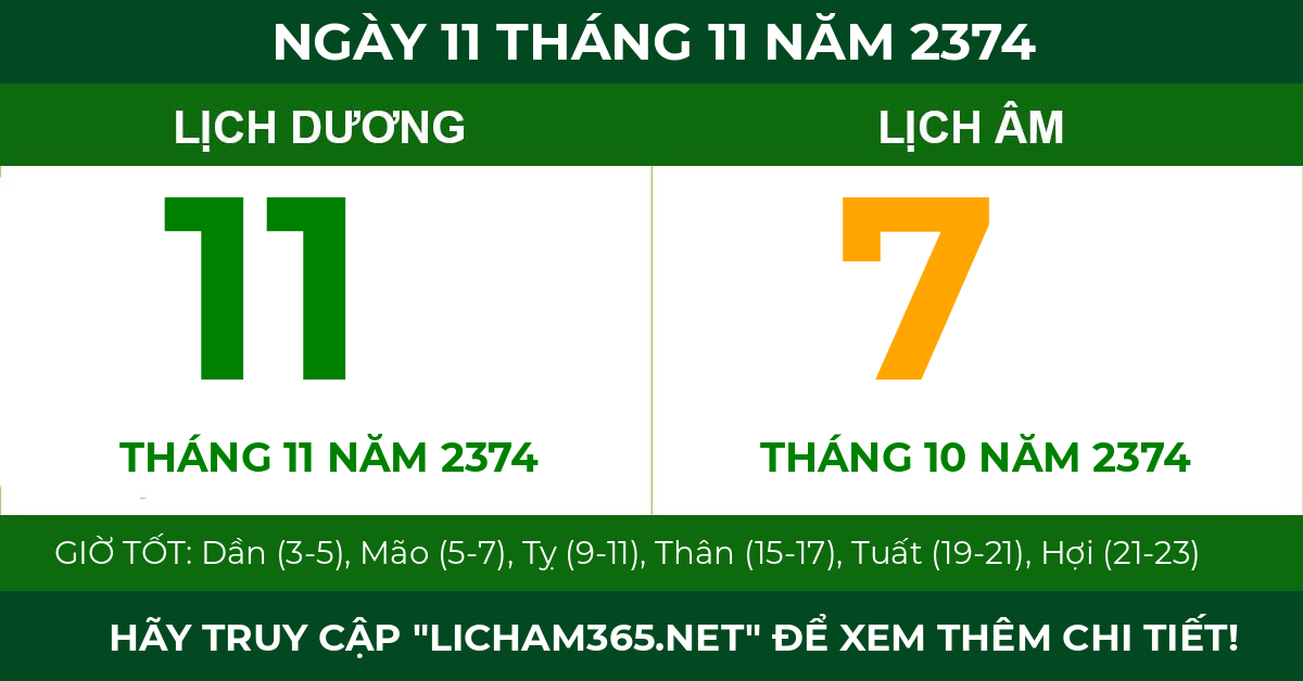 lịch âm ngày 11 tháng 11 năm 2374