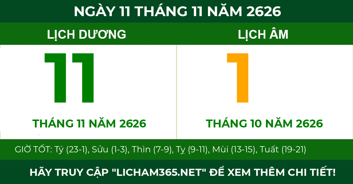 lịch âm ngày 11 tháng 11 năm 2626