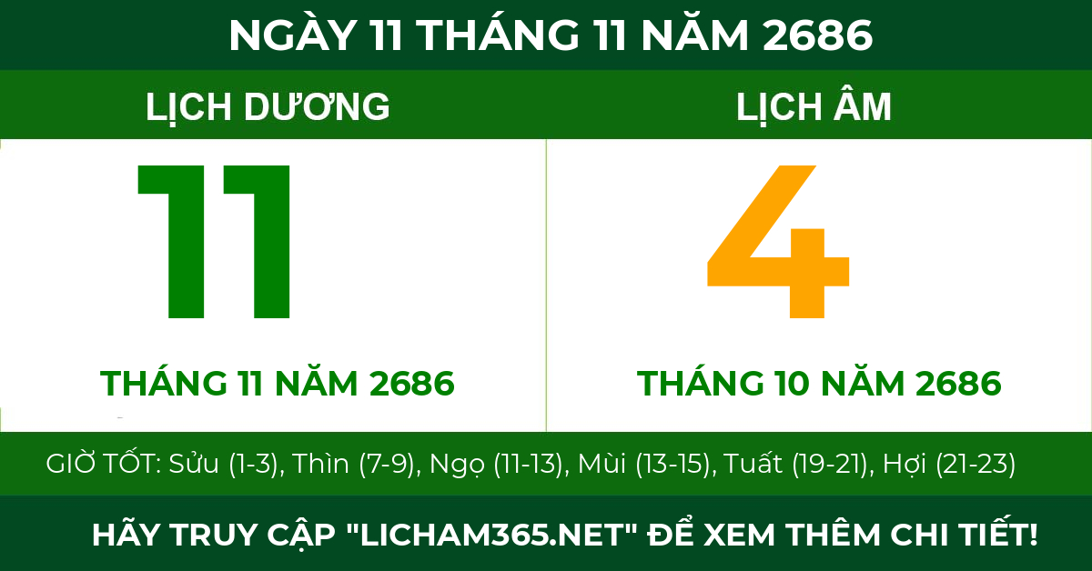 lịch âm ngày 11 tháng 11 năm 2686