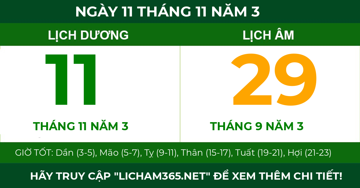 lịch âm ngày 11 tháng 11 năm 3