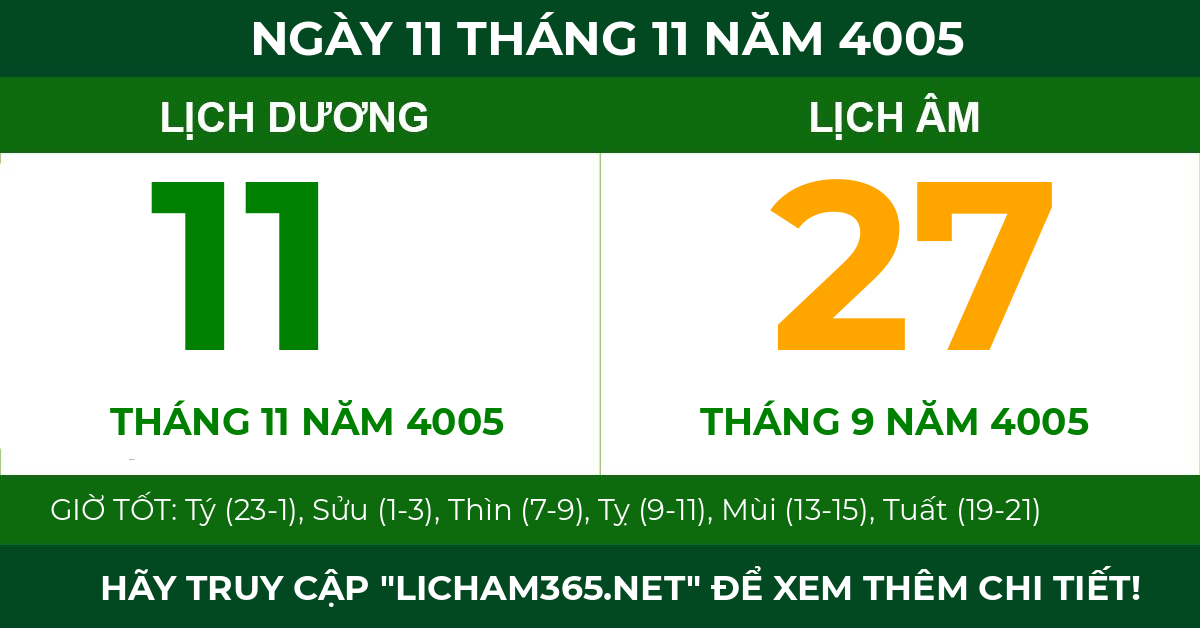lịch âm ngày 11 tháng 11 năm 4005