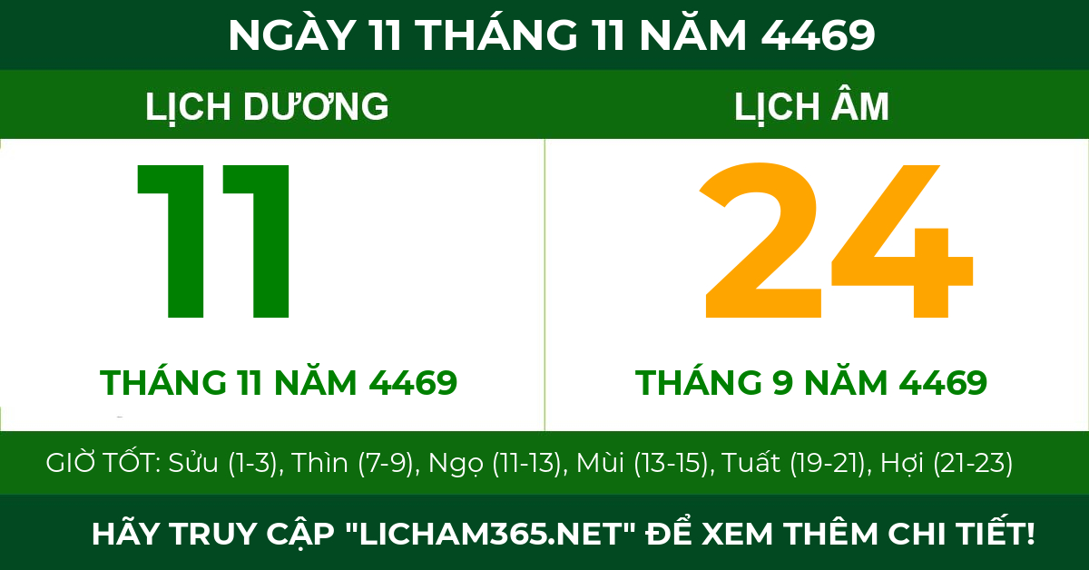 lịch âm ngày 11 tháng 11 năm 4469