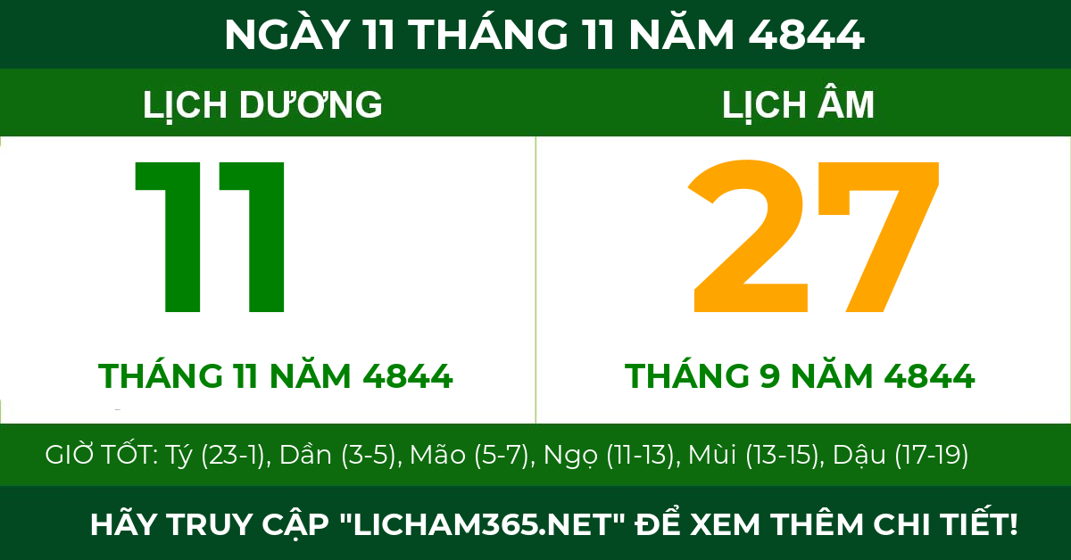 lịch âm ngày 11 tháng 11 năm 4844