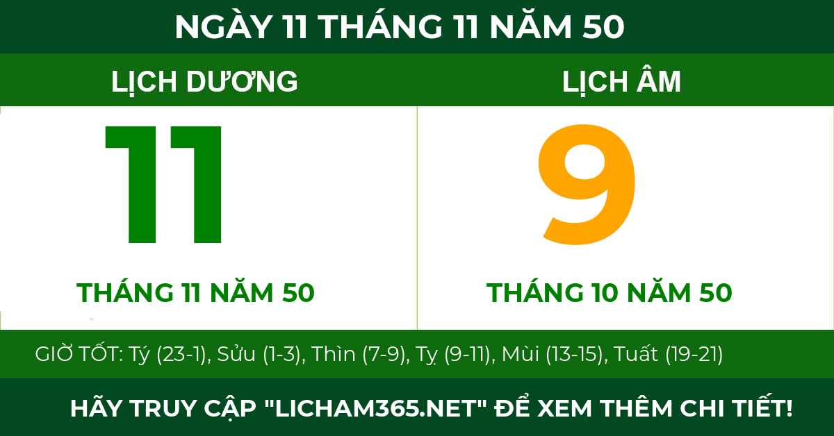 lịch âm ngày 11 tháng 11 năm 50