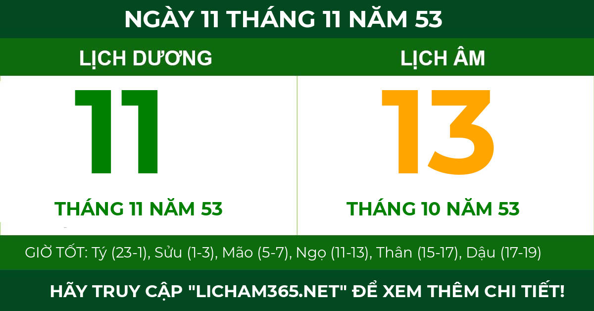 lịch âm ngày 11 tháng 11 năm 53