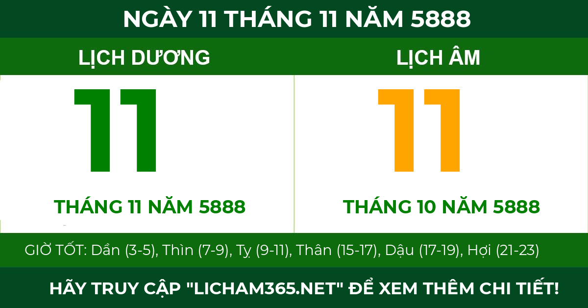 lịch âm ngày 11 tháng 11 năm 5888
