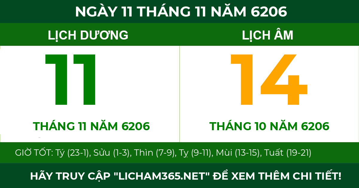 lịch âm ngày 11 tháng 11 năm 6206