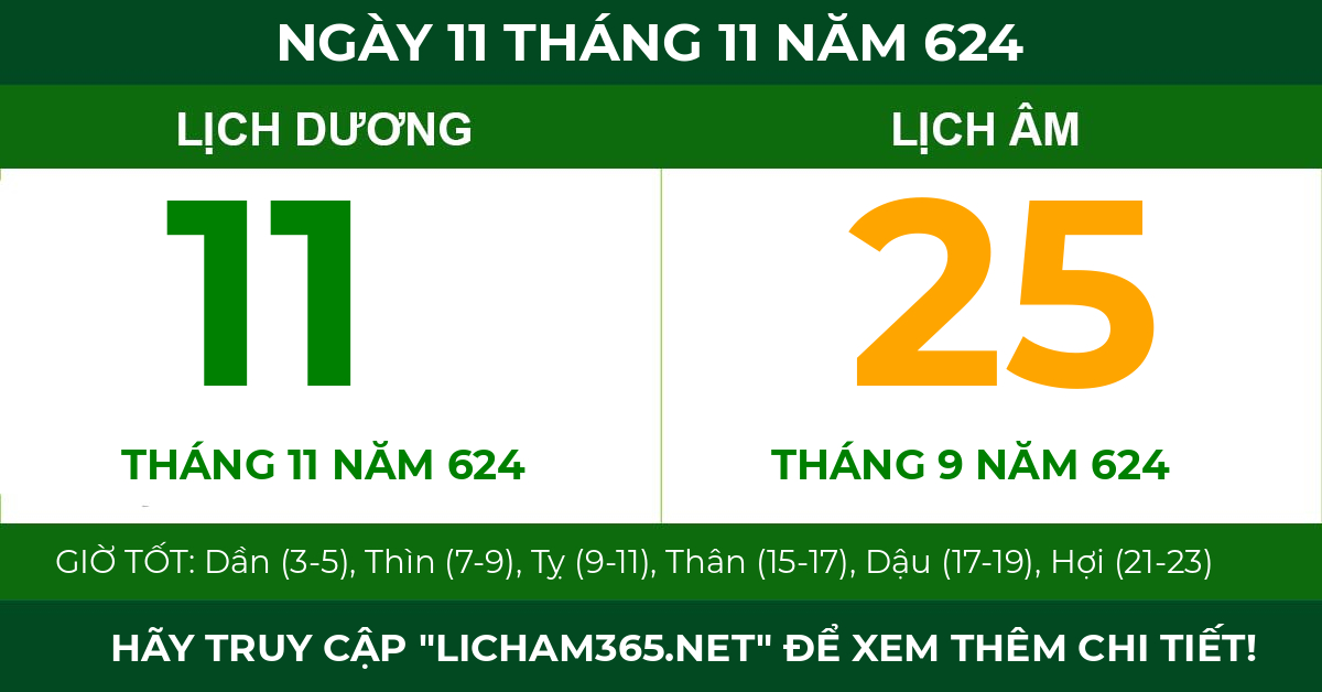 lịch âm ngày 11 tháng 11 năm 624