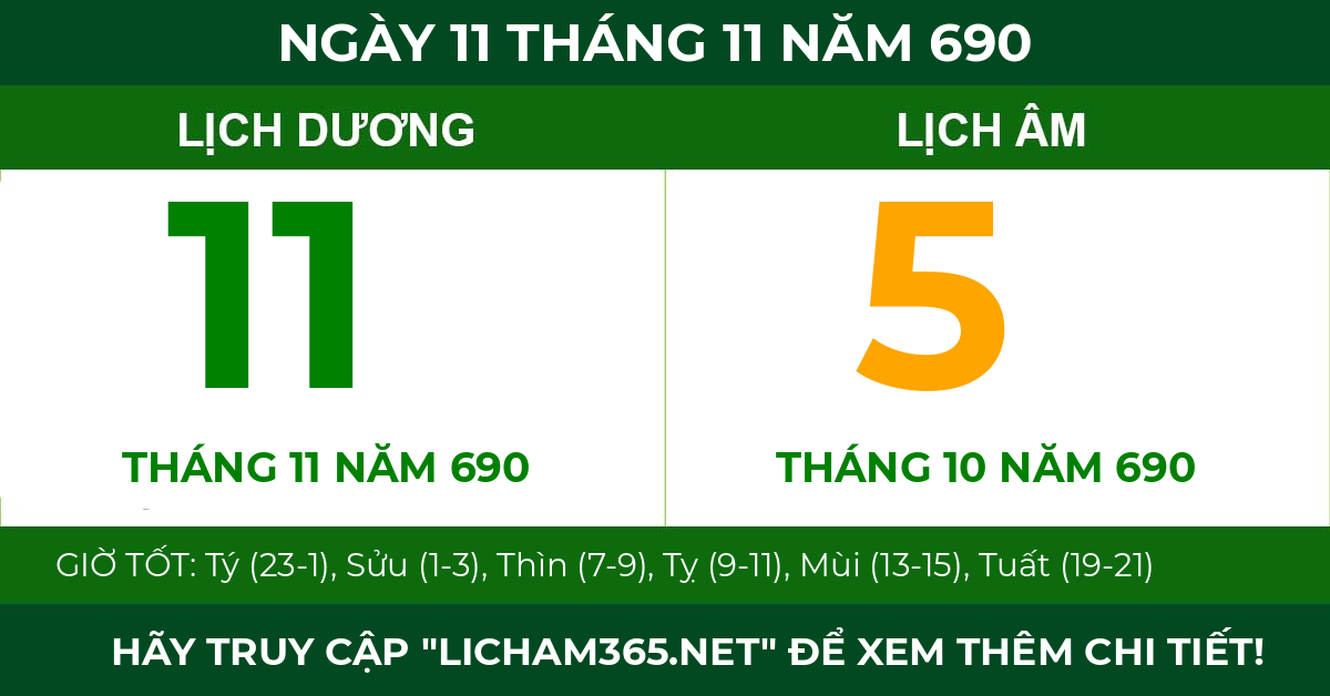 lịch âm ngày 11 tháng 11 năm 690