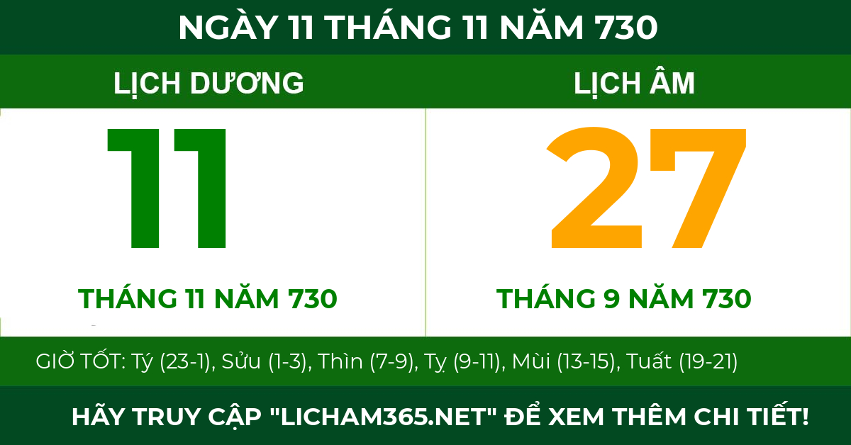 lịch âm ngày 11 tháng 11 năm 730