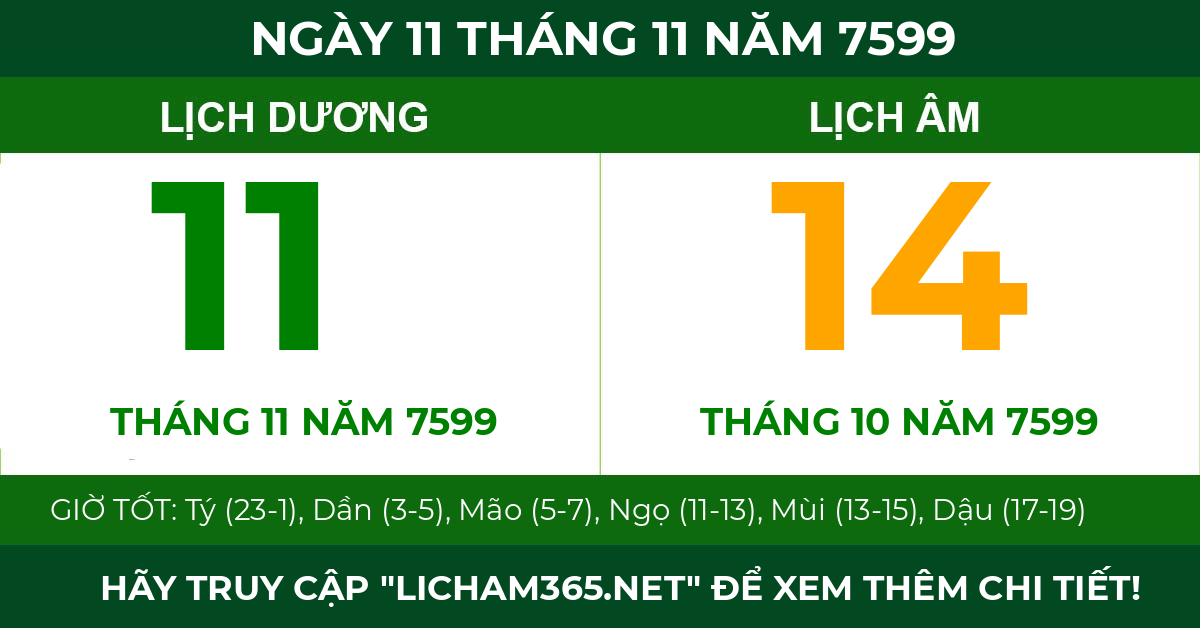 lịch âm ngày 11 tháng 11 năm 7599