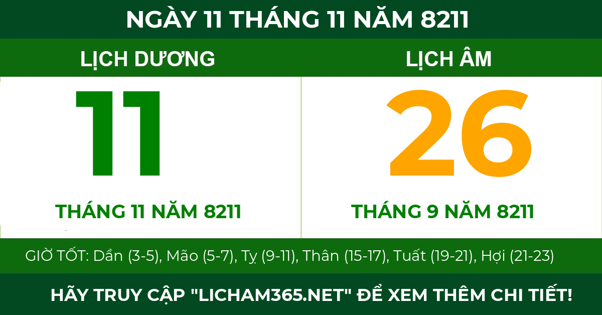 lịch âm ngày 11 tháng 11 năm 8211