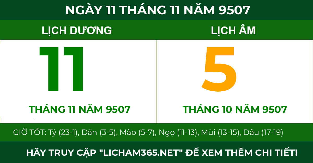 lịch âm ngày 11 tháng 11 năm 9507