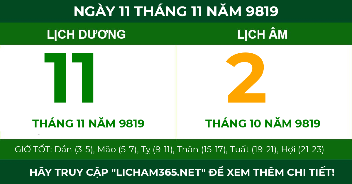 lịch âm ngày 11 tháng 11 năm 9819