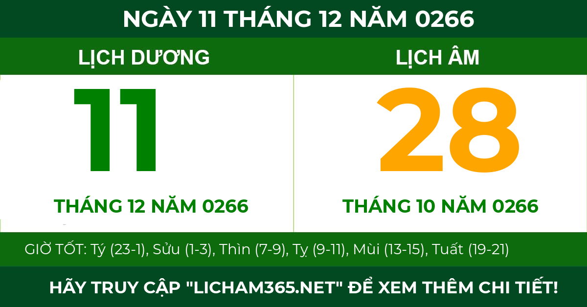 lịch âm ngày 11 tháng 12 năm 0266