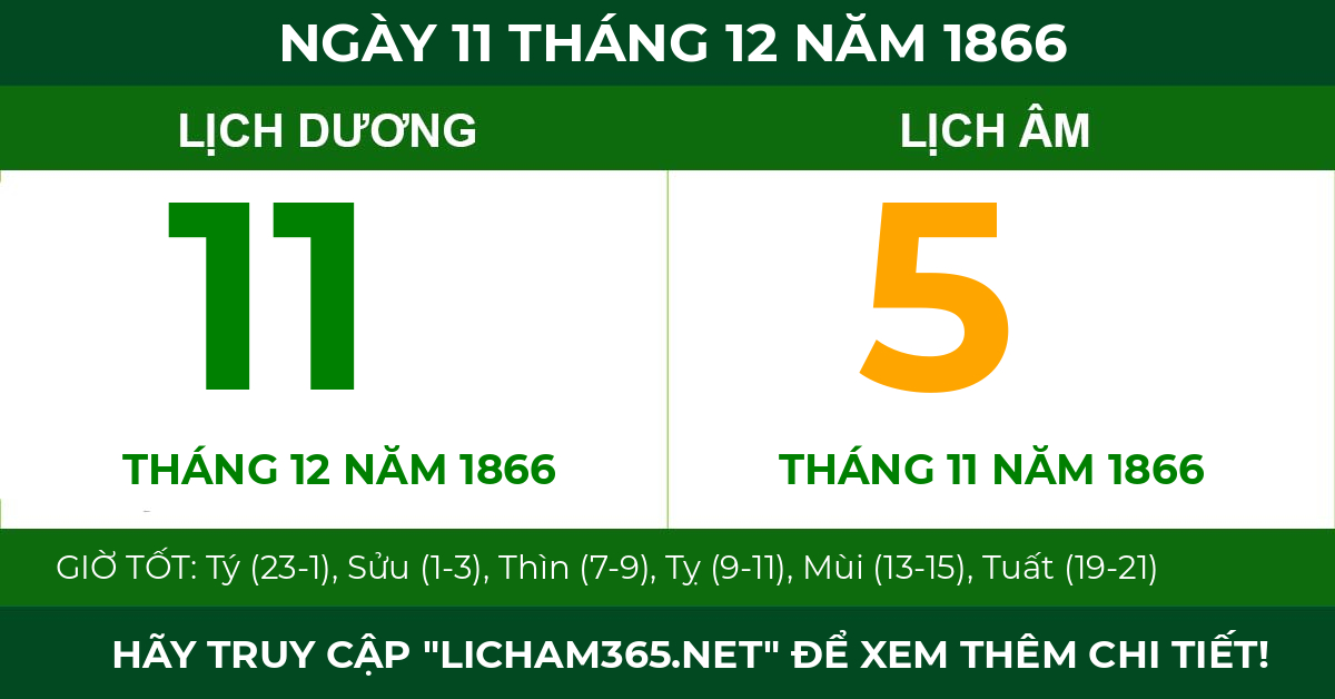 lịch âm ngày 11 tháng 12 năm 1866