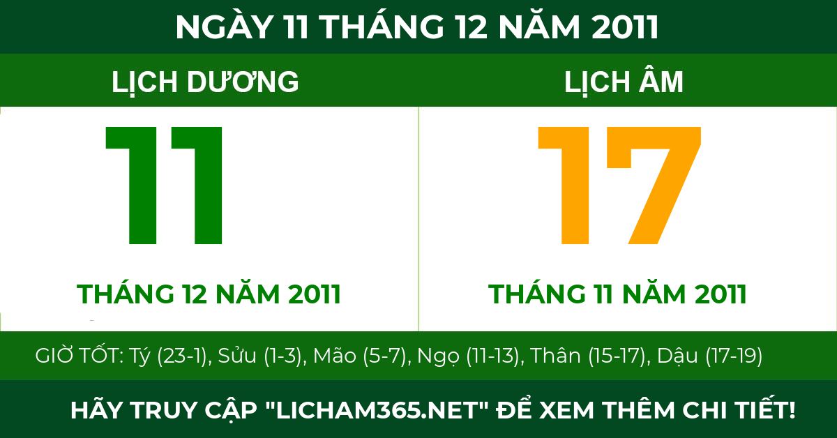 lịch âm ngày 11 tháng 12 năm 2011