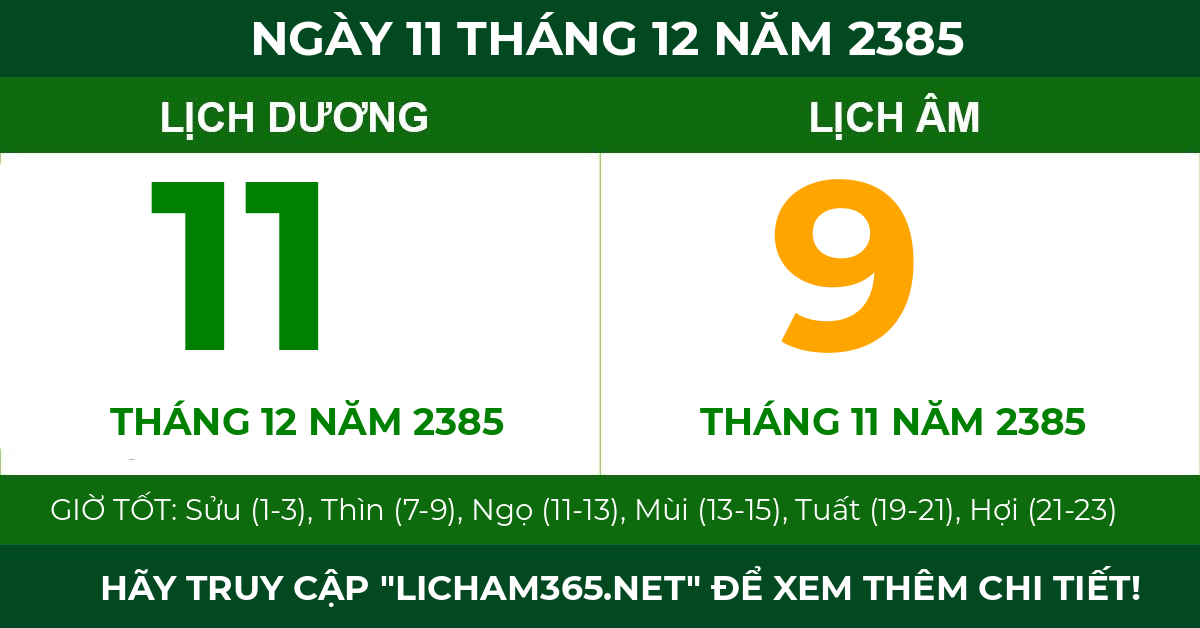 lịch âm ngày 11 tháng 12 năm 2385