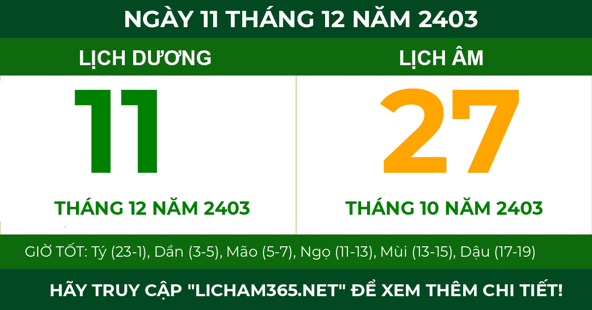 lịch âm ngày 11 tháng 12 năm 2403