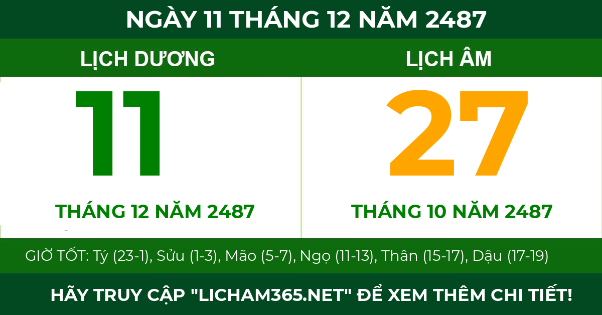 lịch âm ngày 11 tháng 12 năm 2487