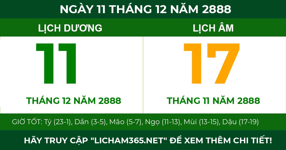 lịch âm ngày 11 tháng 12 năm 2888