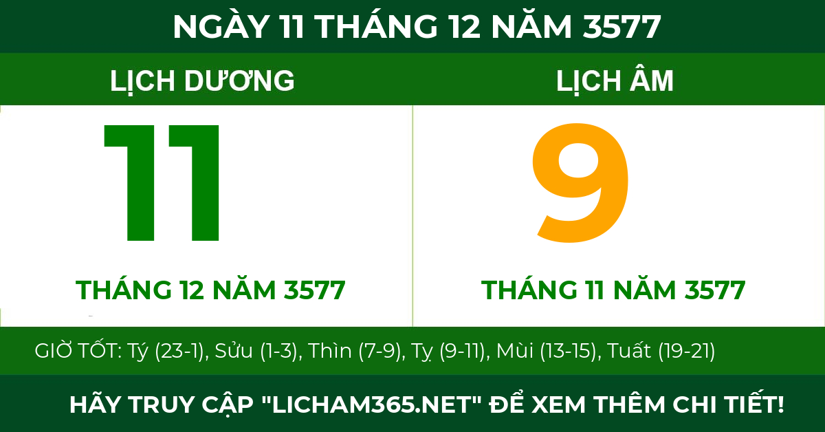 lịch âm ngày 11 tháng 12 năm 3577